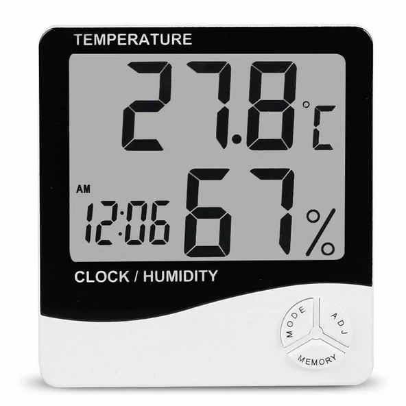 Techmaster 1 Dijital Termometre Nem ve Isı Ölçer Masa Saati Alarm - 3