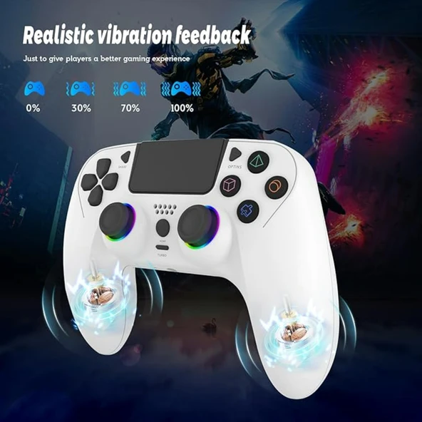 Ozmik PS4 için kablosuz kol PS4/Pro/Slim/PC ile uyumlu çift titreşimli/dokunmatik panel Android-İos  BEYAZ - 4