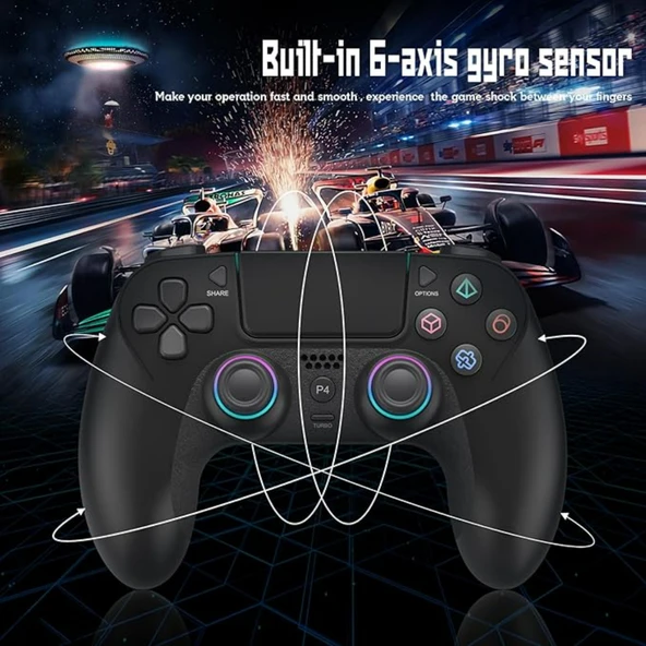 Ozmik PS4 için kablosuz kol PS4/Pro/Slim/PC ile uyumlu çift titreşimli/dokunmatik panel Android-İos Siyah - Resim 3