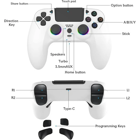 Ozmik PS4 için kablosuz kol PS4/Pro/Slim/PC ile uyumlu çift titreşimli/dokunmatik panel Android-İos  BEYAZ - 7