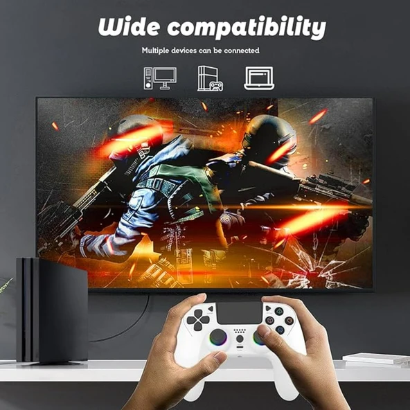 Ozmik PS4 için kablosuz kol PS4/Pro/Slim/PC ile uyumlu çift titreşimli/dokunmatik panel Android-İos  BEYAZ - 6