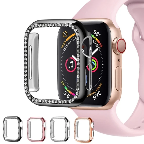 Apple Watch 7 8 9 41mm Uyumlu Tek Sıra Parlak Taşlı Rubber Kasa Kapak ürün görseli