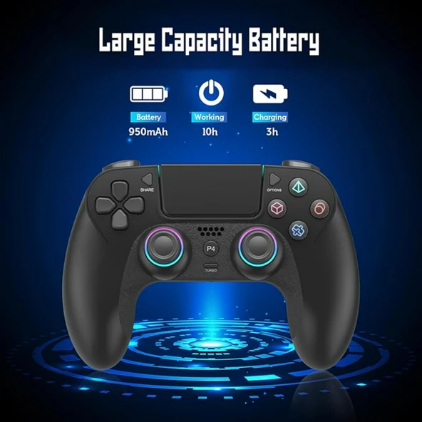 Ozmik PS4 için kablosuz kol PS4/Pro/Slim/PC ile uyumlu çift titreşimli/dokunmatik panel Android-İos Siyah - Resim 4