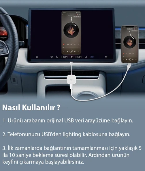 iPhone iPad ile Uyumlu Kablosuz CarPlay Görüntü Screen Mirror Aktarım Adaptörü - 5