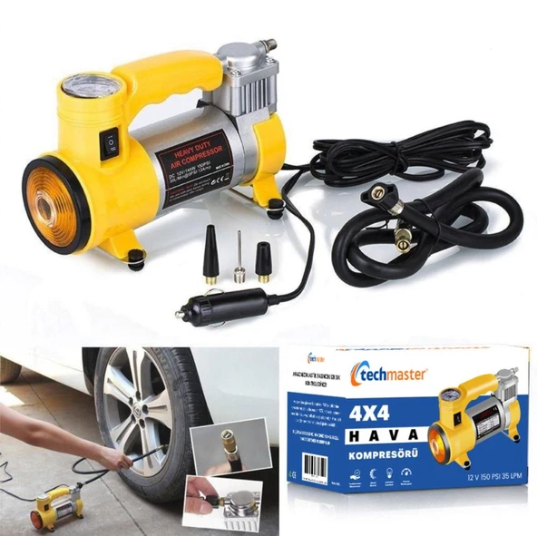 Araba Oto Araç Lastik Şişirme Pompası Metal Gövde Kompresör - 8