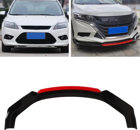 6 Parça Universal Araç Oto Ön Tampon Lip Tampon Eki Piano Black Kırmızı - 7
