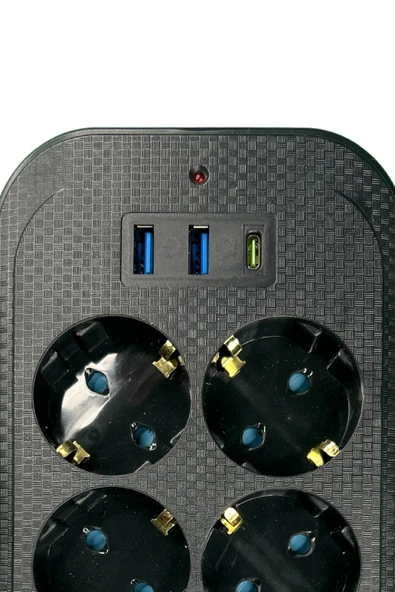 Techmaster 2 Usb + Type-C Akım Çocuk Korumalı 6lı Priz 2mt Kablo - 4