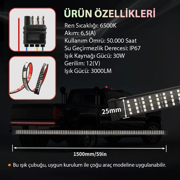 Pick Up Off Road 4x4 Bagaj 4 Sıra Kayan LED Sinyalli 5 Modlu 150cm - 2