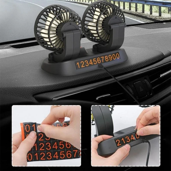 Araç Araba Otomobil Mini 2 li Vantilatör Fan Pervane Soğutucu 12V FAN10 - 3
