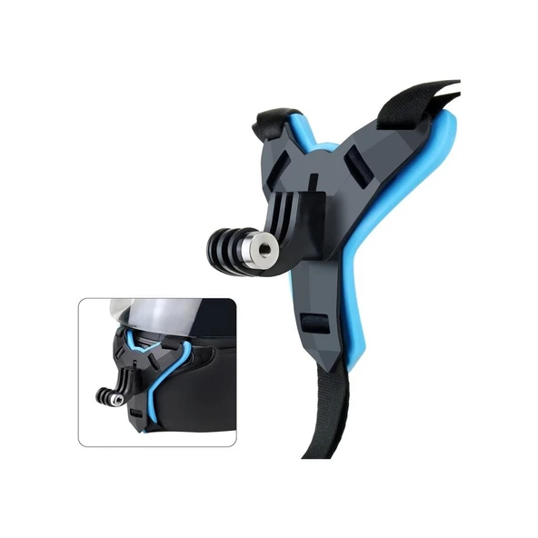 GoPro ile Uyumlu Aksiyon Kamera Kask Alt Çene Bağlantı Aparatı Pratik Mavi - 5