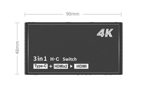 Onten 5601 ile Uyumlu Type-C+Hdmi to Hdmi 4K HD Video Çevirici Switcher - 4