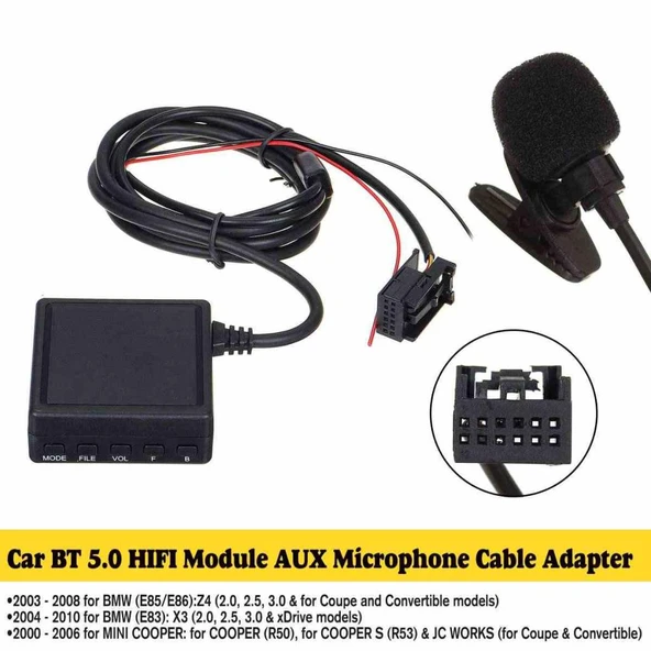 Bmw E85 83 Z4 X3 Mini Cooper ile Uyumlu Bt 5.0 Mikrofonlu Aux Adaptörü Sku10 Usb Tf Kart Girişi - 2