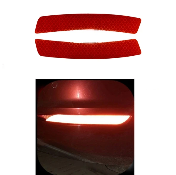 Araç Araba Oto Tampon Reflektörü Kırmızı Sticker Yapıştıma - 2