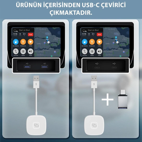 iPhone iPad ile Uyumlu Kablosuz CarPlay Görüntü Screen Mirror Aktarım Adaptörü - 8