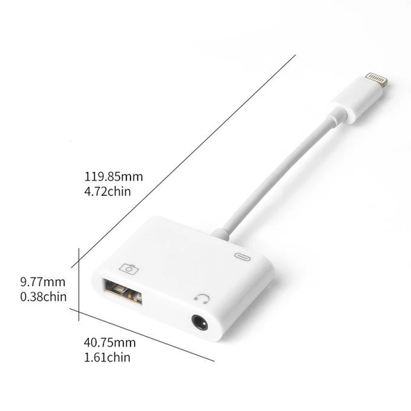 iPhone Lightning ile Uyumlu 3.5 mm Kulaklık ve Usb 3.0 Kamera Hub Adaptör - 2