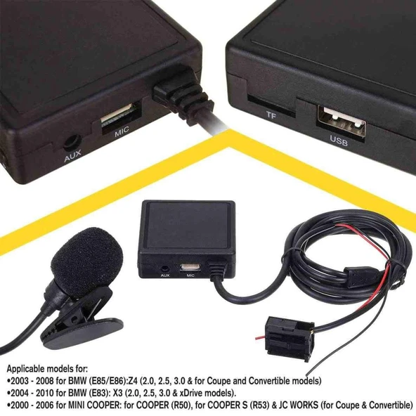 Bmw E85 83 Z4 X3 Mini Cooper ile Uyumlu Bt 5.0 Mikrofonlu Aux Adaptörü Sku10 Usb Tf Kart Girişi - 4