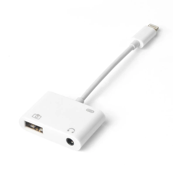 iPhone Lightning ile Uyumlu 3.5 mm Kulaklık ve Usb 3.0 Kamera Hub Adaptör