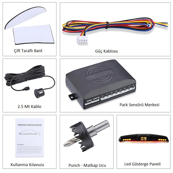 Renk Değiştiren Ekranlı Araç Park Sensörü Sesli 22mm Gümüş PS02 - 2