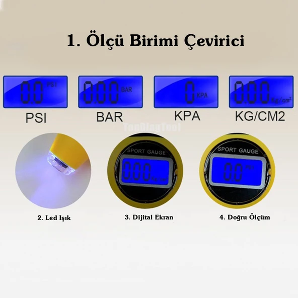 Dijital Lastik Basınç Ölçer Araba Bisiklet Kamyon Oto PSI Ölçer - 2