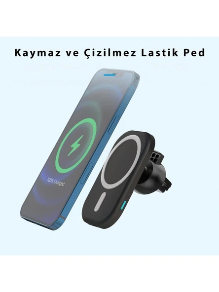 15w iPhone 12 13 14 15 16 Pro Max Mini Magsafe ile Uyumlu Kablosuz Araç Şarj Aleti - 2