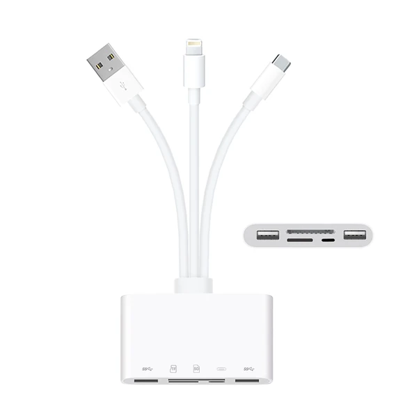 5in1 Allround iPhone ile Uyumlu Type-C Usb 2xUsb Sd Tf Kart Şarj Adaptörü - 3