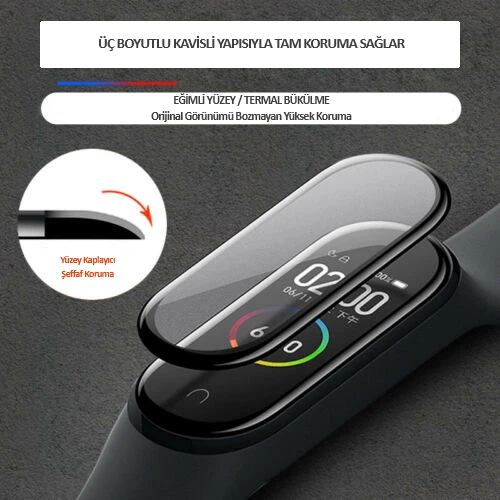 Xiaomi Mi Band 4 ile Uyumlu 5D Tam Kaplayan Kırılmaz Nano Ekran Koruyucu - Resim 4