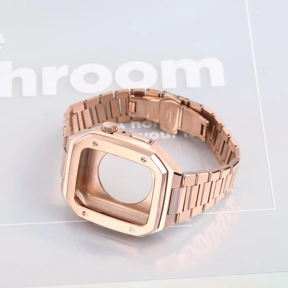 Apple Watch 7 8 9 45 mm Uyumlu Paslanmaz Çelik Zırh Armor Kasa Kordon - 5