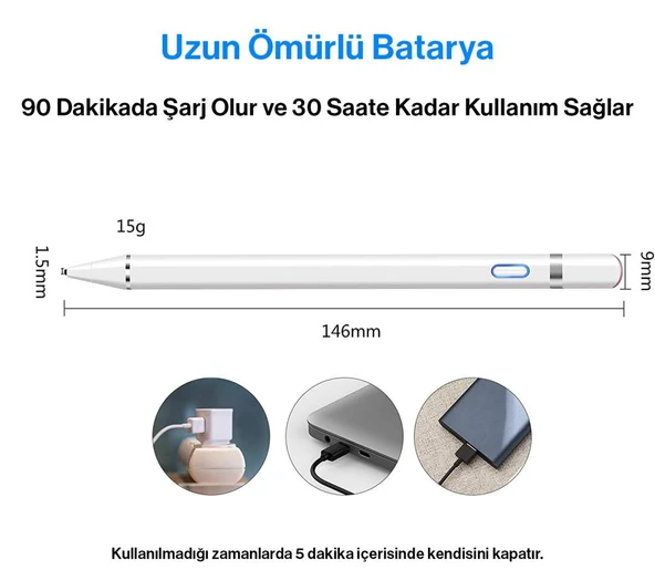 Tüm Cihazlar ile Uyumlu Stylus Hassas Yazı Çizim Kalemi 2. Nesil - 8