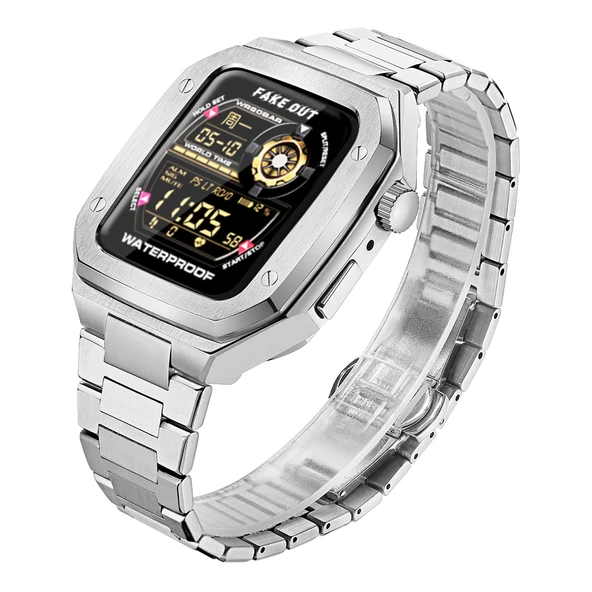 Apple Watch 7 8 9 45 mm Uyumlu Paslanmaz Çelik Zırh Armor Kasa Kordon - 2