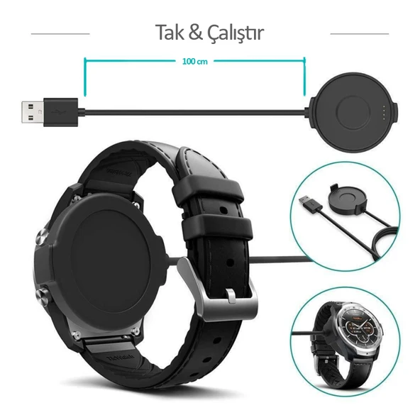 Ticwatch Pro ile Uyumlu Akıllı Saat Usb Dock Şarj Cihazı Kablosu - Resim 4