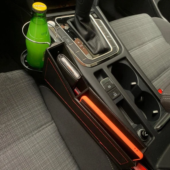 Araç İçin Deri Kaplı Şöför Koltuk Yanı Organizer Bardak Tutucu - 7