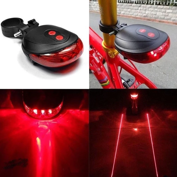 Bisiklet Led Stop Lambası Lazer Şeritli Arka Stop - 2