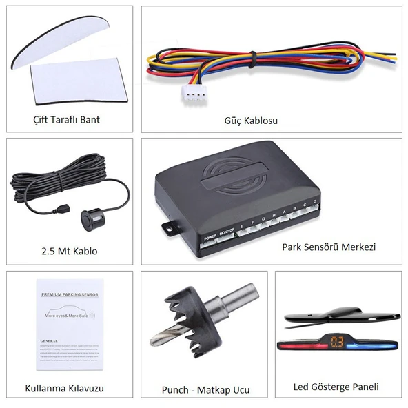 Renk Değiştiren Ekranlı Araç Park Sensörü Sesli 22mm Siyah PS01 - Resim 3