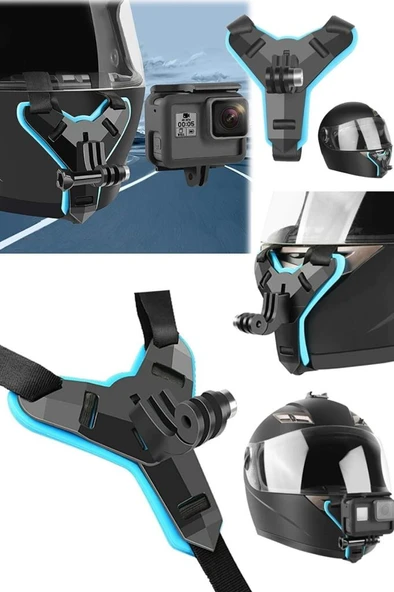 GoPro ile Uyumlu Aksiyon Kamera Kask Alt Çene Bağlantı Aparatı Pratik Mavi - 3