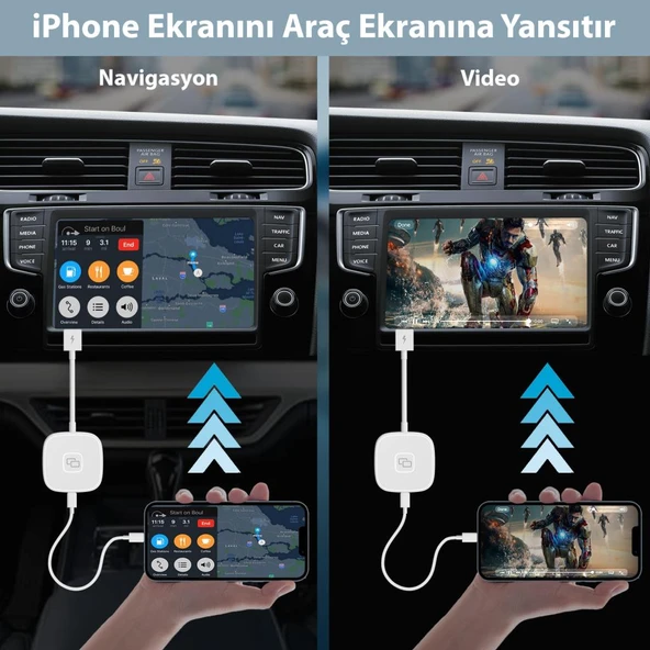 iPhone iPad ile Uyumlu Kablosuz CarPlay Görüntü Screen Mirror Aktarım Adaptörü - 3
