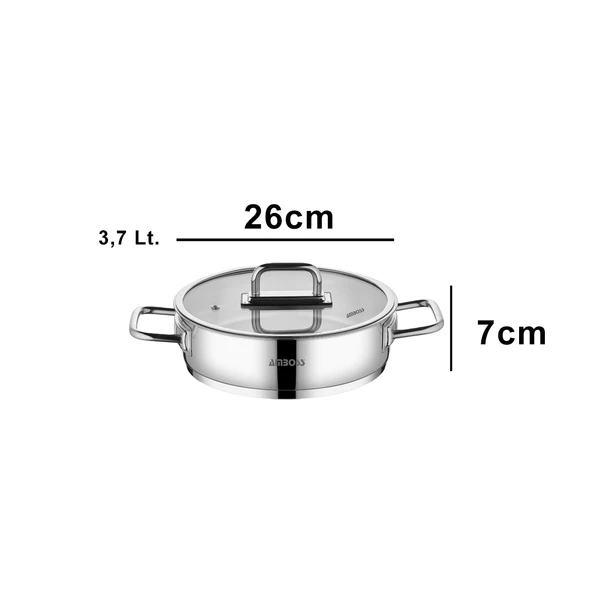 Nova Paslanmaz Çelik Cam Kapaklı Basık Tencere 26x7 cm - Resim 4
