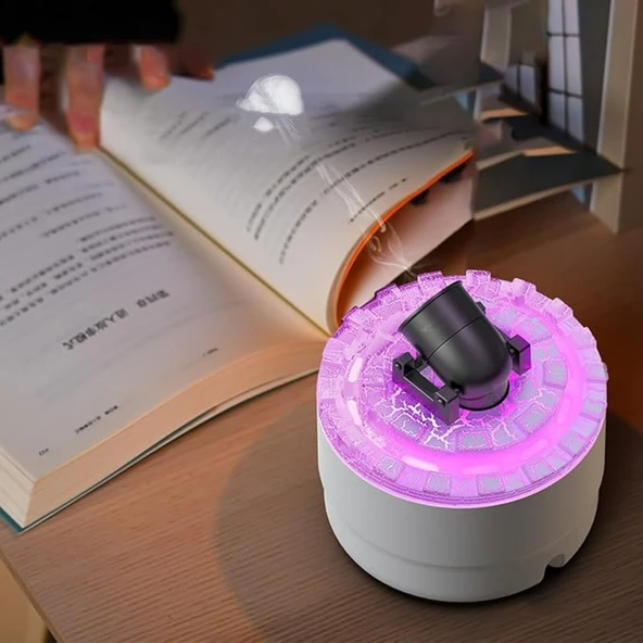 Ozmik Volkanik Kule Nemlendirici Sessiz Nem Alma Cihazı Aromaterapi Renkli LED Işık 280 ml BEYAZ - 2