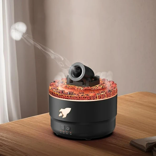 Ozmik Volkanik Kule Nemlendirici Sessiz Nem Alma Cihazı Aromaterapi Renkli LED Işık  280 ml SİYAH - 1
