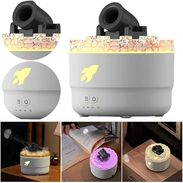 Ozmik Volkanik Kule Nemlendirici Sessiz Nem Alma Cihazı Aromaterapi Renkli LED Işık  280 ml BEYAZ - 6