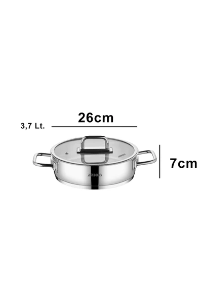 Nova Paslanmaz Çelik Cam Kapaklı Basık Tencere 26x7 cm - 4