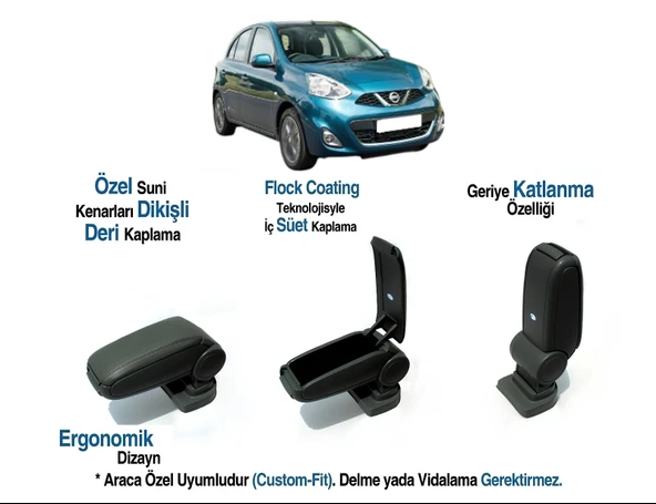 NİSSAN MICRA MARCH K13 ARACA ÖZEL KOL DAYAMA KOLÇAK VİDASIZ 2010 2011 2012 2013 ürün görseli 1