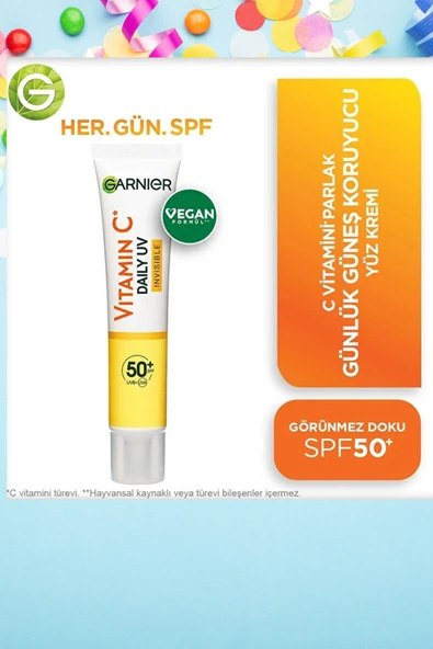 Garnier C Vitamini Parlak Günlük Güneş Koruyucu Yüz Kremi – Işıltılı Dokulu, SPF 50+ Fluid, 40 ml