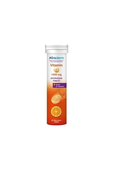 Miraderm Vitamin C 1000 Mg Çinko Ve D Vitamini 20 Efervesan Ta ürün görseli 1