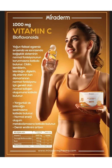 MİRADERM PHARMA MİRADERM VITAMIN C 1000 MG 30 TABLET - Resim 2