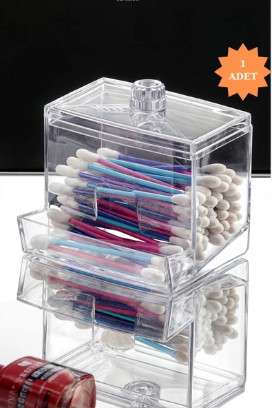 Vivart Özel Tasarım Kapaklı Kristal Pamuklu Çubuk Organizer Kulak Çubuğu