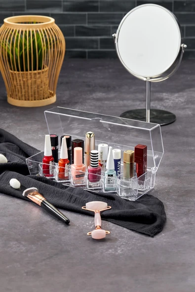 Vivart Capsul 1- Bölmeli Rujluk ve Ojelik Makyaj Organizer Taşınabilir Saklanabilir Kapaklı