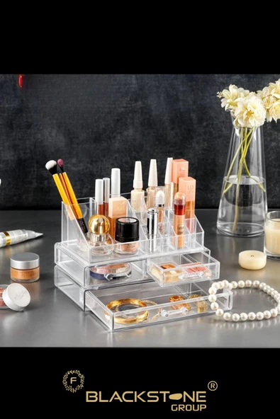 F BLACKSTONE 3 Çekmeceli Makyaj Düzenleyici Kalemlik Takı Kozmetik Organizer Seti