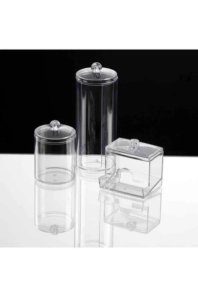 F BLACKSTONE 3 Lü Kapaklı Makyaj Organizeri Pamukluk Disklik Çok Amaçlı Makyaj Organizeri - 2