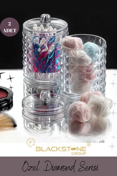 F BLACKSTONE Özel Seri 2' li Silindir Kapaklı Pamuk Organizeri Makyaj Organizeri