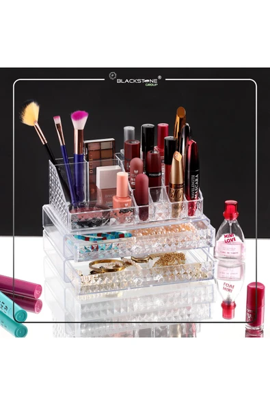 F BLACKSTONE Özel Tasarım 3 Katlı Çekmeceli Makyaj & Takı & Kalemlik Organizer Seti